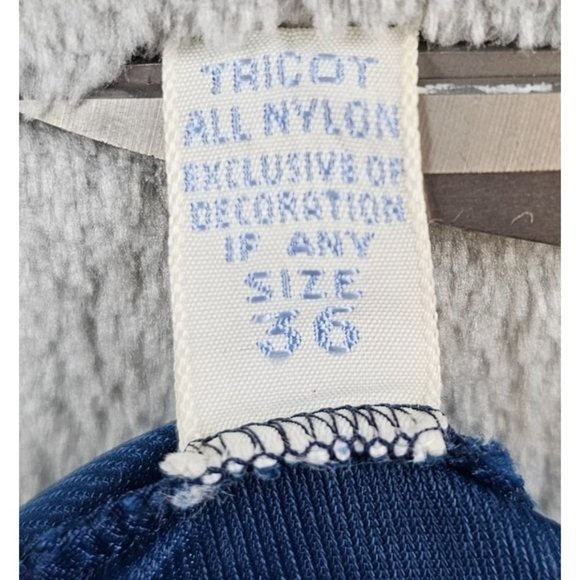 Vintage Vanity Fair Full Slip Women 36 Navy Nylon Lace Bodice Trim Lingerie 50's - Picture 8 of 9